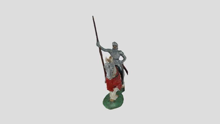 Ritter in Rüstung mit Lanze auf Schimmel 3D Model
