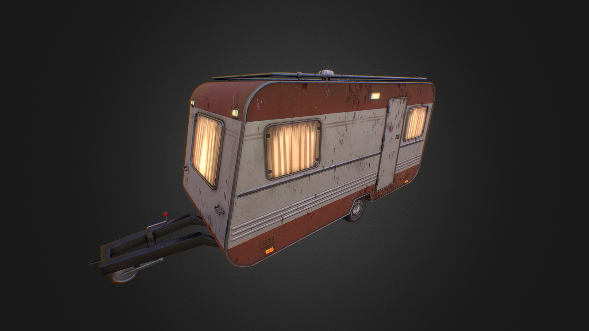 3D model Old Caravan trailer - This is a 3D model of the Old Caravan trailer. The 3D model is about a small metal box with a window.