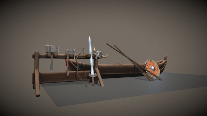 Viking Weapons and Boat Set 3D Model