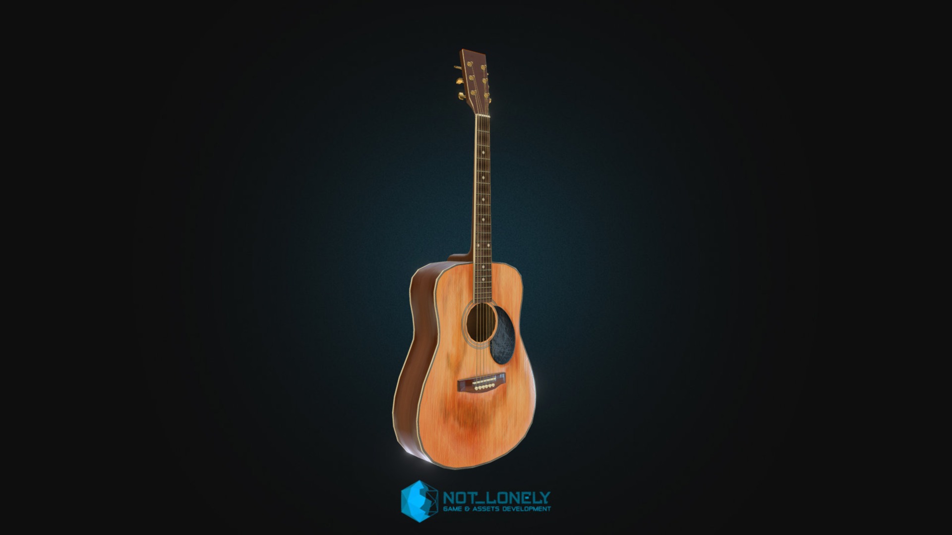 3D model Acoustic Guitar - This is a 3D model of the Acoustic Guitar. The 3D model is about a brown guitar with a black background.
