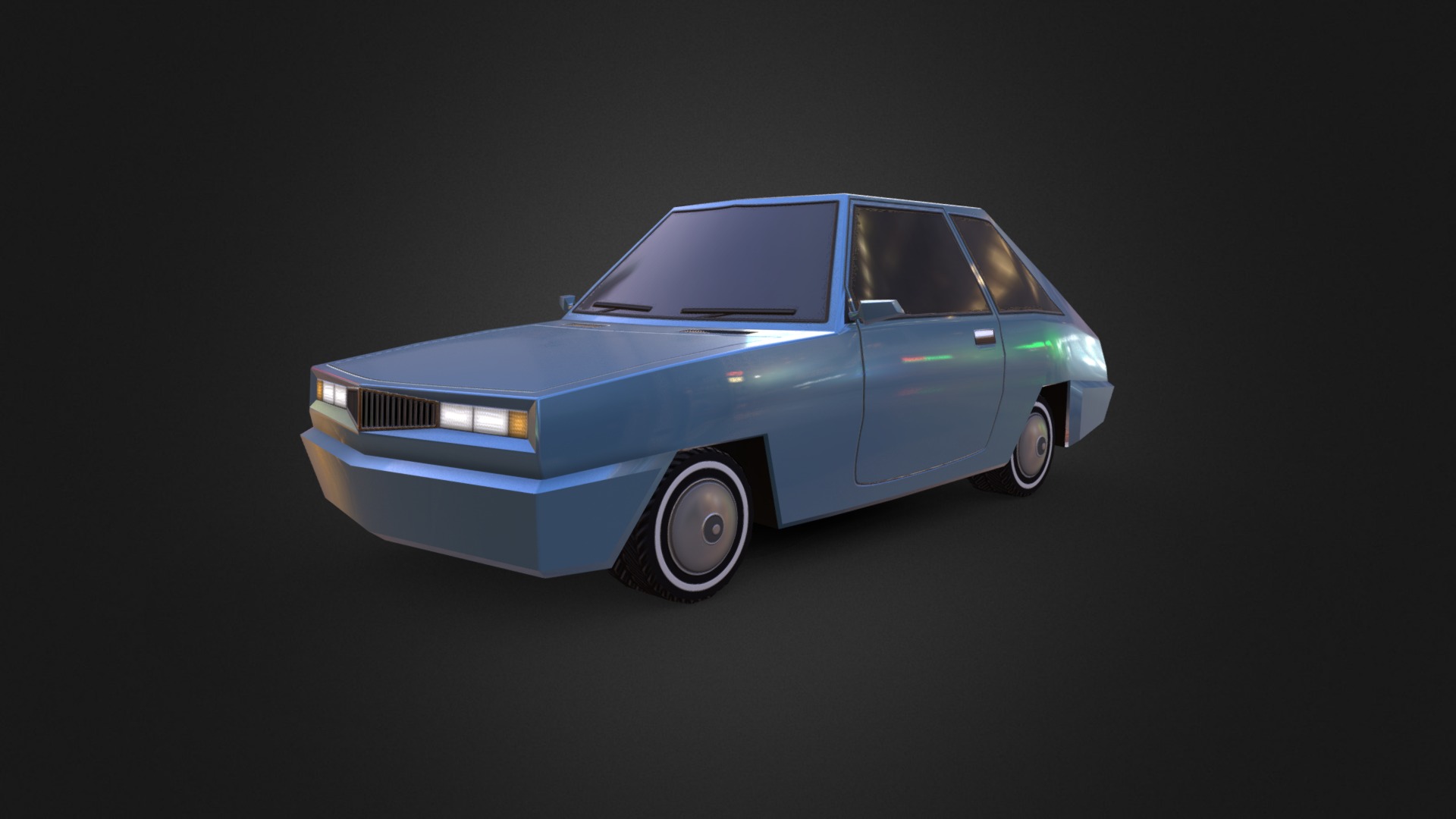 3D model Little Blue Hatch Low Poly Car - This is a 3D model of the Little Blue Hatch Low Poly Car. The 3D model is about a blue car with a white top.