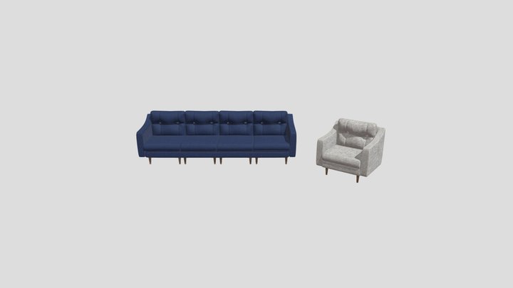 Navy Blue and Beige SofaSet 3D Model