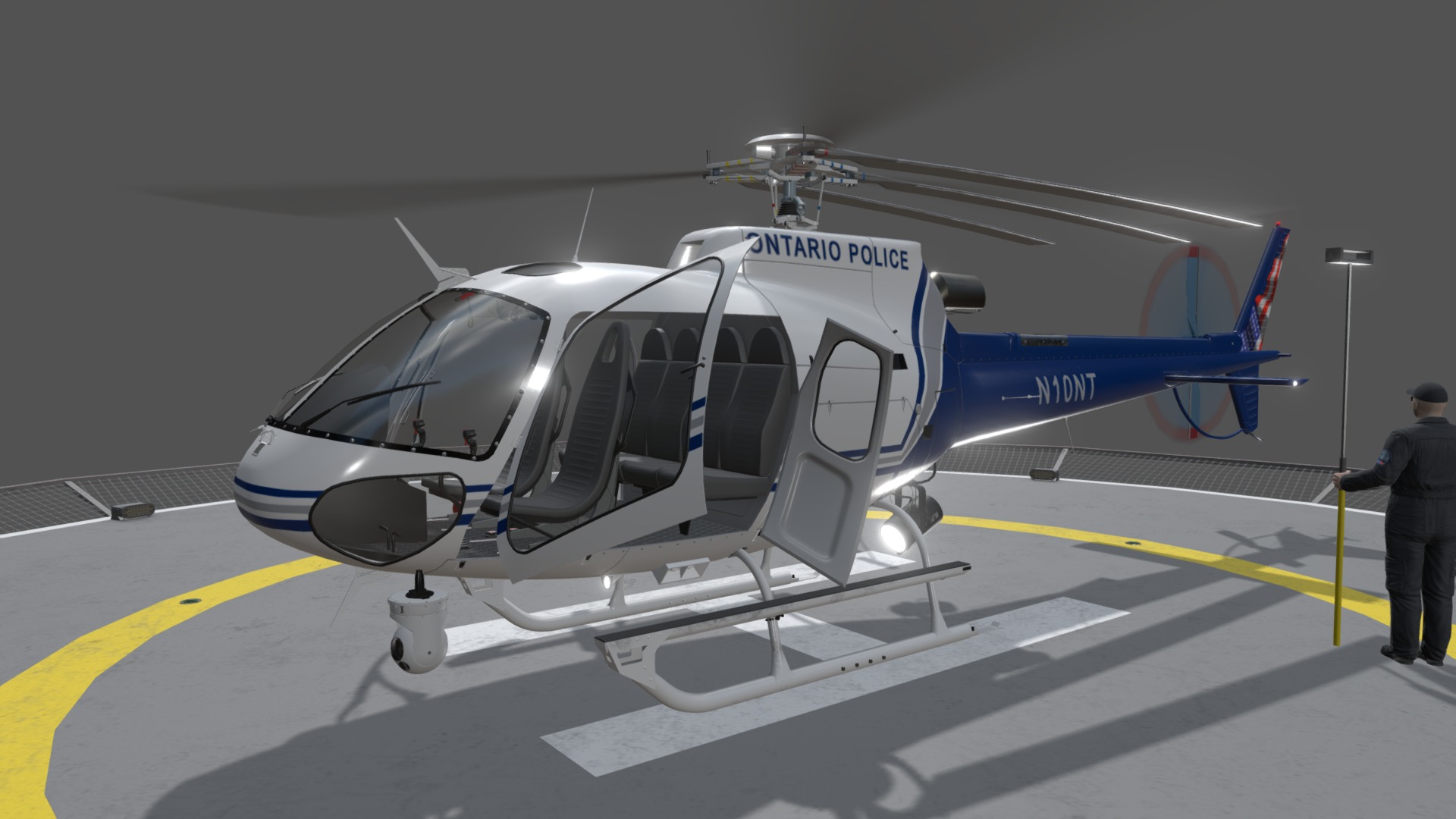 3D model AS-350 Ontario Police Animated - This is a 3D model of the AS-350 Ontario Police Animated. The 3D model is about a helicopter on a runway.