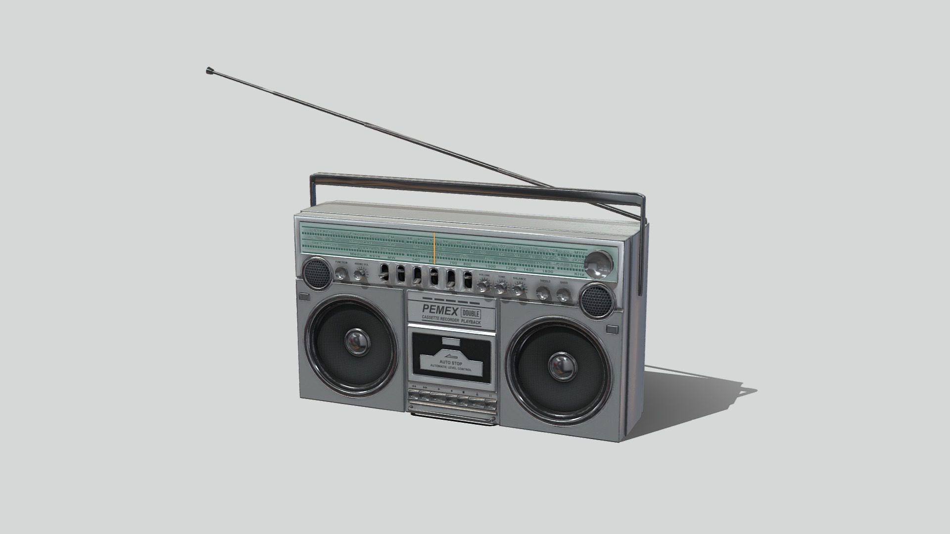 3D model Boombox 01 – 80s Blaster - This is a 3D model of the Boombox 01 - 80s Blaster. The 3D model is about a black and silver camera.