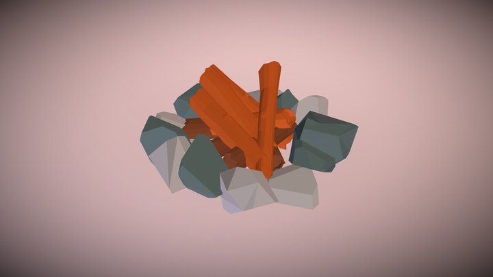 Campfire low poly Odin3d course 3D Model