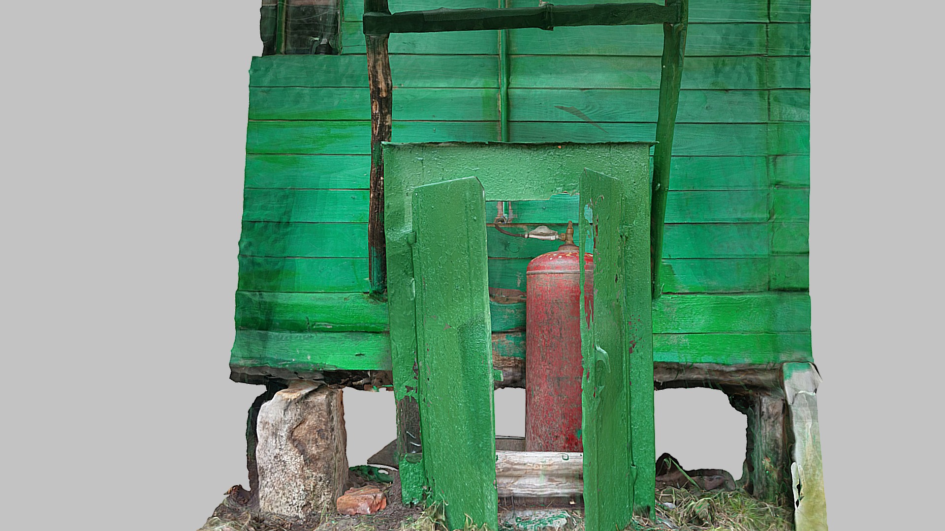 3D model Old box for a gas tank (RAW scan) - This is a 3D model of the Old box for a gas tank (RAW scan). The 3D model is about a green door with a red door.
