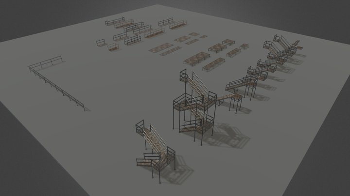 Modular Industrial Steel Catwalks and Staircases 3D Model