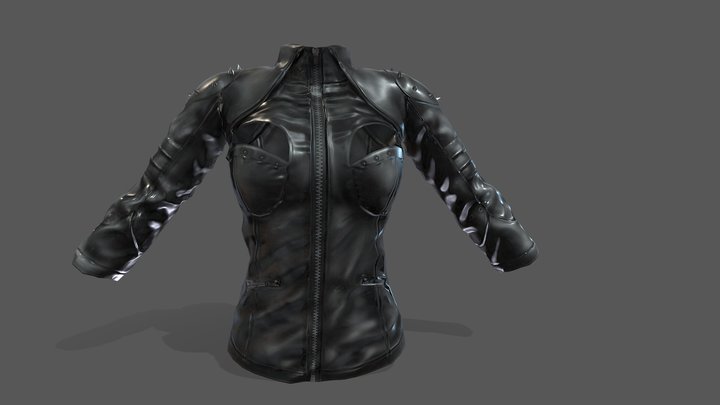 Unusual Dystoppian Female Leather Jacket 3D Model