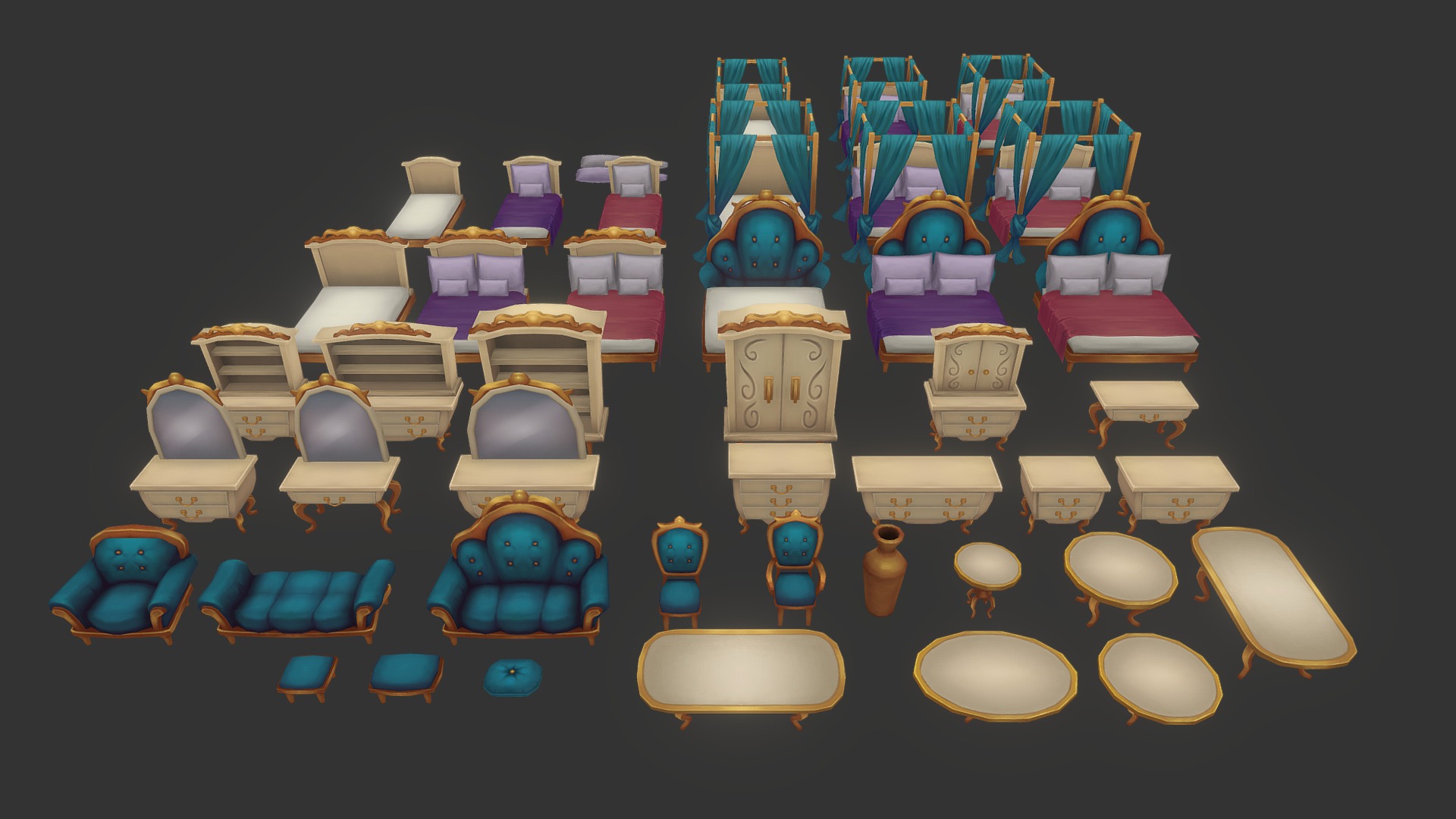 3D model Furniture pack – 02 - This is a 3D model of the Furniture pack - 02. The 3D model is about a group of toys.