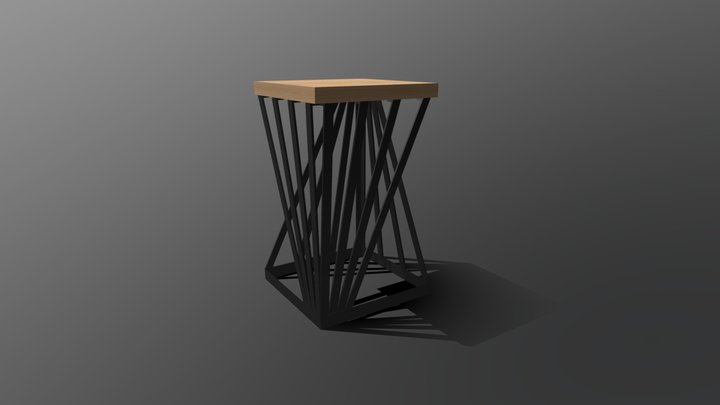 Modern Metal-Wood Stool 3D Model