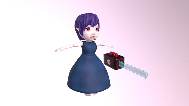 Elf/Vampire Girl with an Ice Chainsaw 3D Model