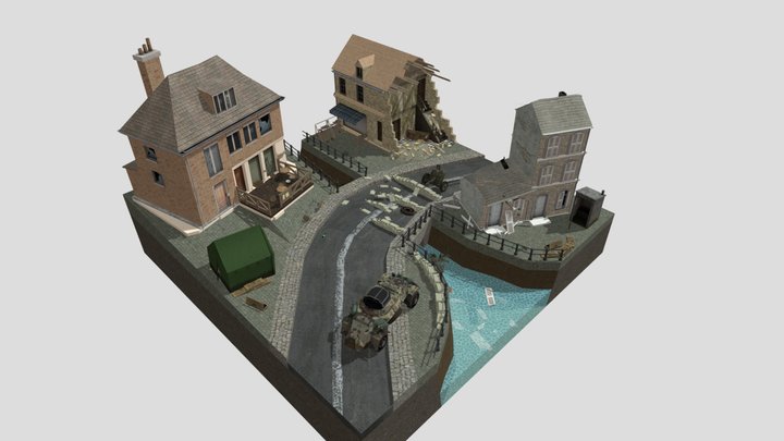 1DAE Nathan Goffin - Carentan WW2 City Scene 3D Model