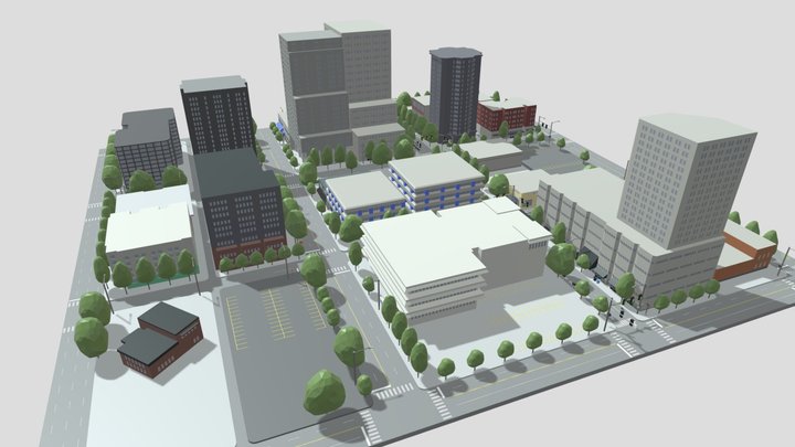 Low Poly City Blocks 3D Model