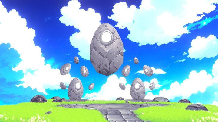 3D Game Low poly scene - Stone of Ancient GOD 3D Model