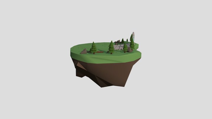 Stylized Lowpoly Floating Island 3D Model