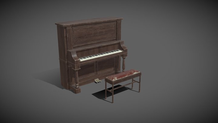 Upright Saloon Piano 3D Model