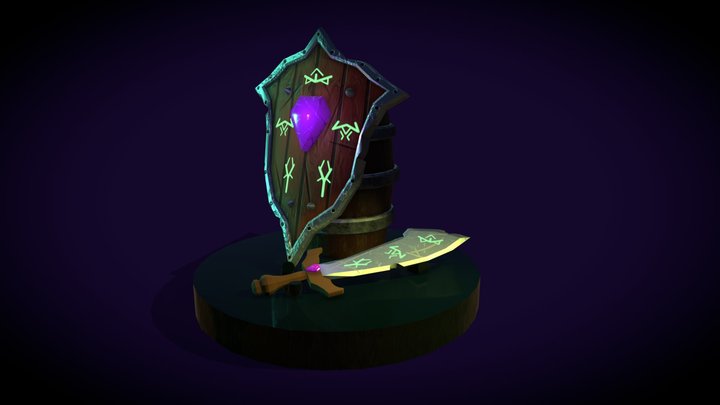 Runic sword and shield 3D Model