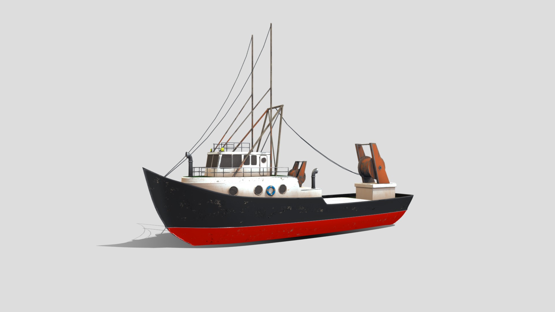3D model Fishing Boat Low-poly PBR - This is a 3D model of the Fishing Boat Low-poly PBR. The 3D model is about a red and white boat.
