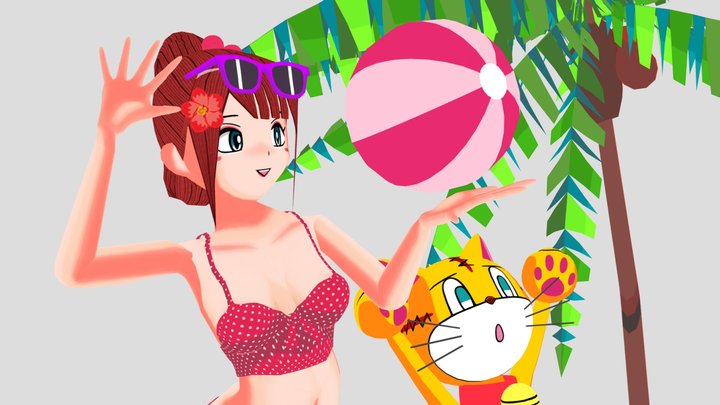 Emily and Orange enjoy beach ball😆 3D Model