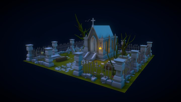 Low Poly Graveyard – Modèle 3D gratuit STL