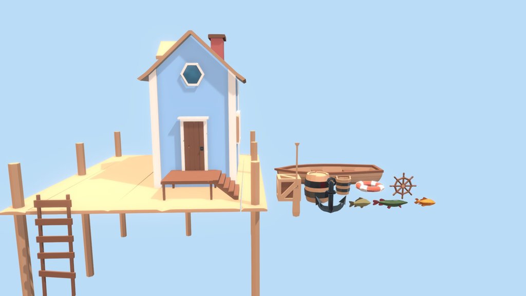 fishing hut 3d models pack