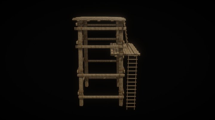 Medieval Platform Wood and Rope Stairs 3D Model
