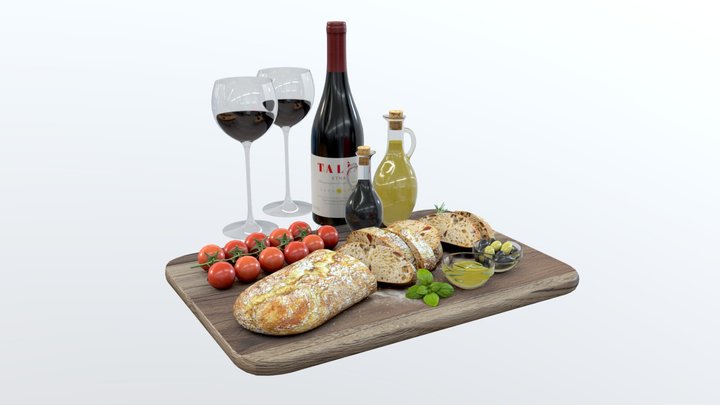 Food Set 02 / Bread board / PBR 3D Model