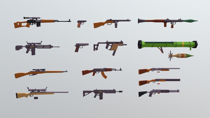 3D Modern Weapons Guns Lowpoly Pack 3D Model