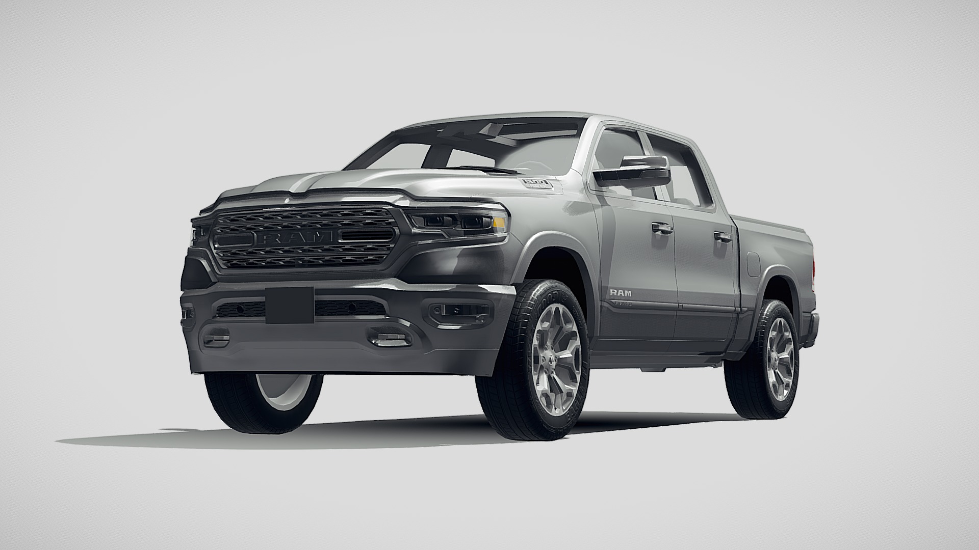 3D model LowPoly Dodge Ram 1500 2019 - This is a 3D model of the LowPoly Dodge Ram 1500 2019. The 3D model is about a silver car with black wheels.
