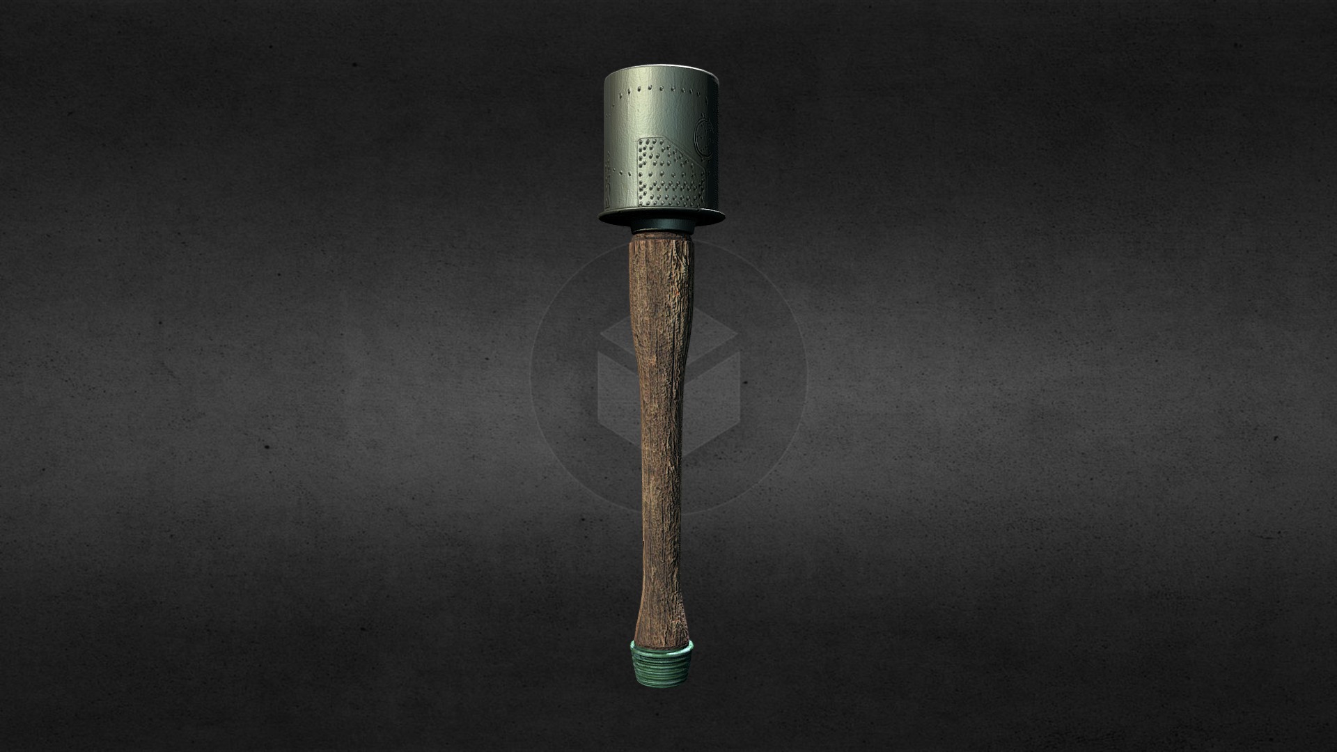 3D model stielhandgranate (Stick Grenade) - This is a 3D model of the stielhandgranate (Stick Grenade). The 3D model is about a silver and green object.