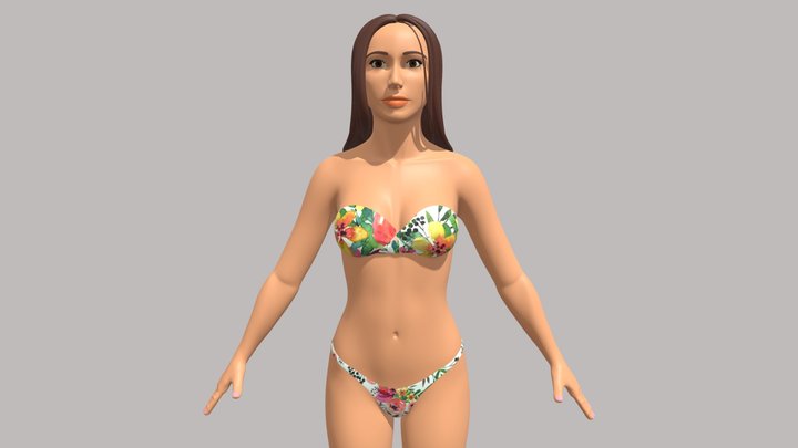 Woman in floral bikini 3D Model