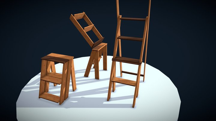 Wooden Ladder folding universal 3D Model