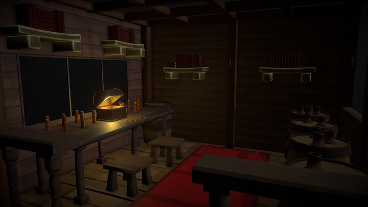 CONCEPT / BOAT CABIN  / LOW POLY VIDEO GAME 3D Model