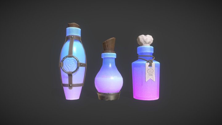 Magic potions PBR Low Poly Game Ready 3d model 3D Model