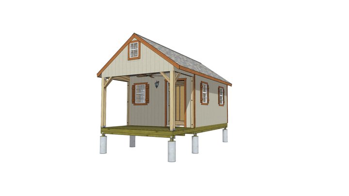 12x22 Gable Shed with Porch 3D Model