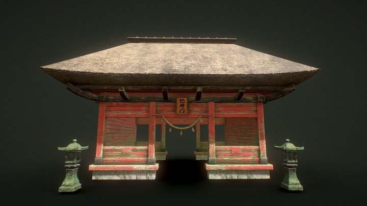 Japanese Shrine w/ Lanterns - Game Ready 3D Model