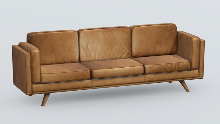 Brown Leather Couch 3D Model