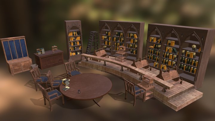 Medieval library kit 3D Model