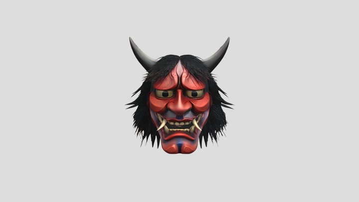 horned black furry mask with red lips 3D Model