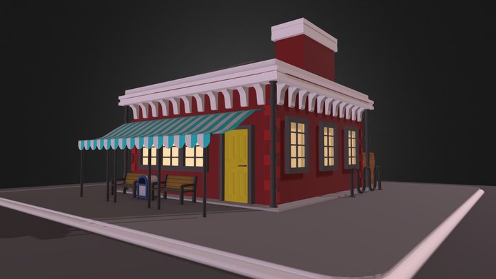 Low Poly Restaurant Building 3D Model