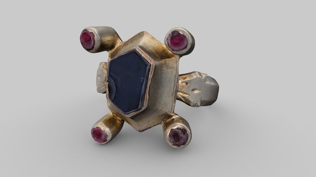 Gold-plated silver ring with sapphire and garnet