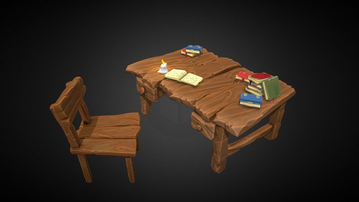 stylized chair and table 3D Model