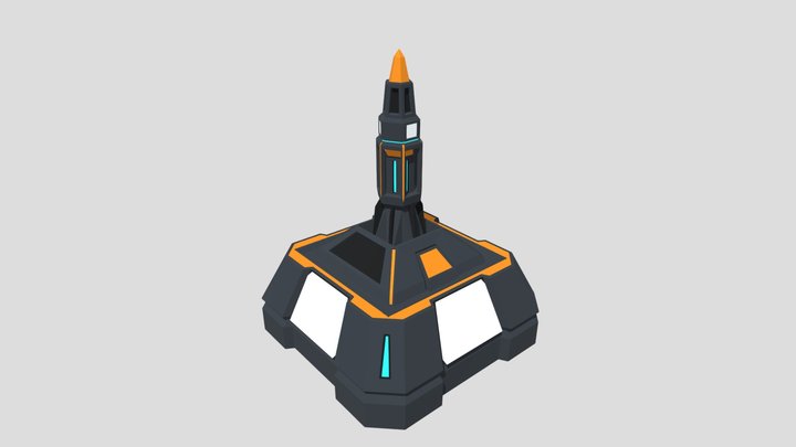 Low Poly Sci-Fi Rocket Pod Turret 3D Model