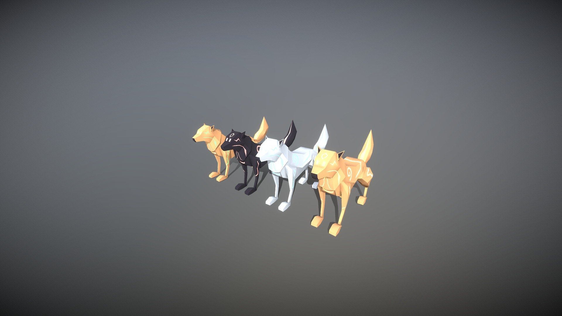 4 LOW POLY WOLFS