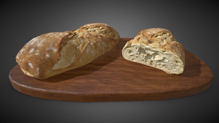 French mini baguette on a cutting board 3D Model