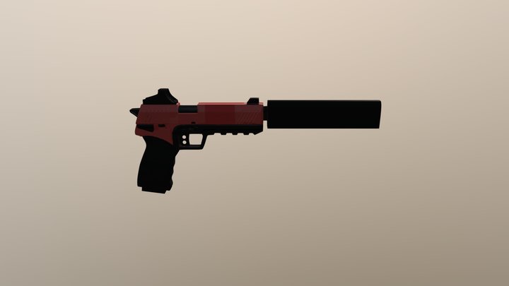 pistol with supressor and sight 3D Model