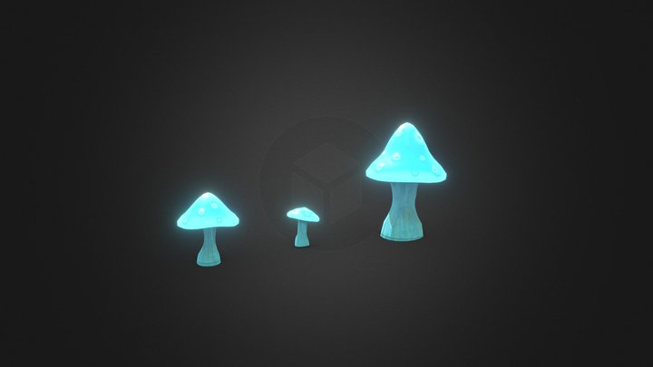 Stylized glowing mushrooms 3D Model