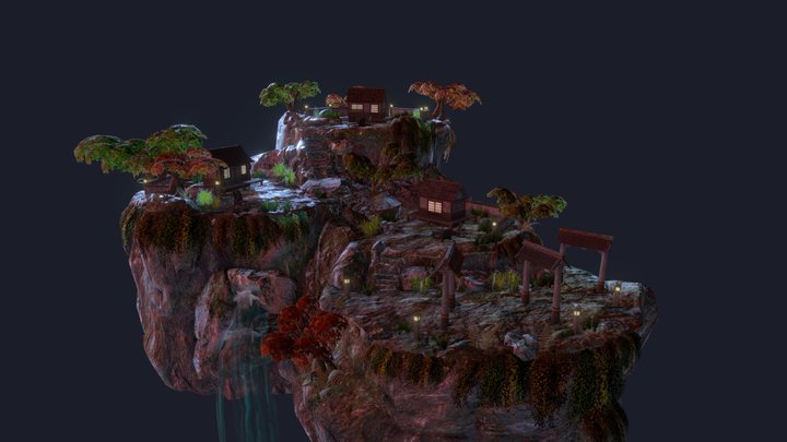 Asian environment at night 3D Model