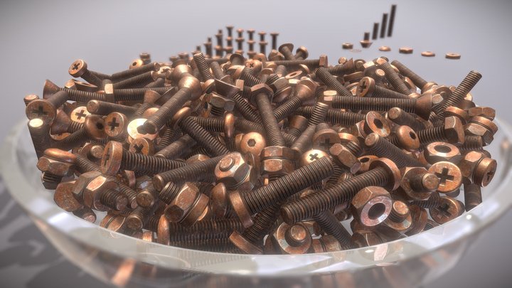 Rusted Nut and Bolt Package (Low-Poly) 3D Model