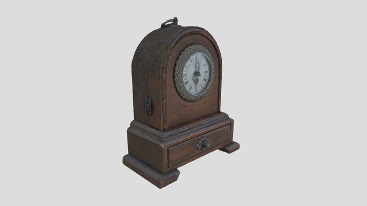 Antique wooden clock with drawer 3D Model